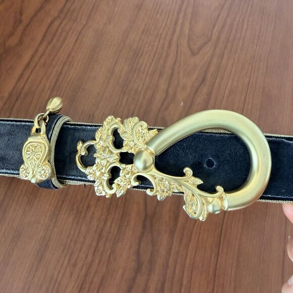 Vintage Doncaster Belt Gold Tone Ornate Buckle Italy Black Velvet USA Baroque main image 8